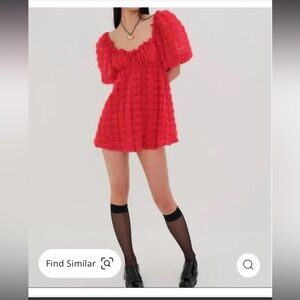 For Love and Lemons Red Puff Sleeve Hannah Mini Dress